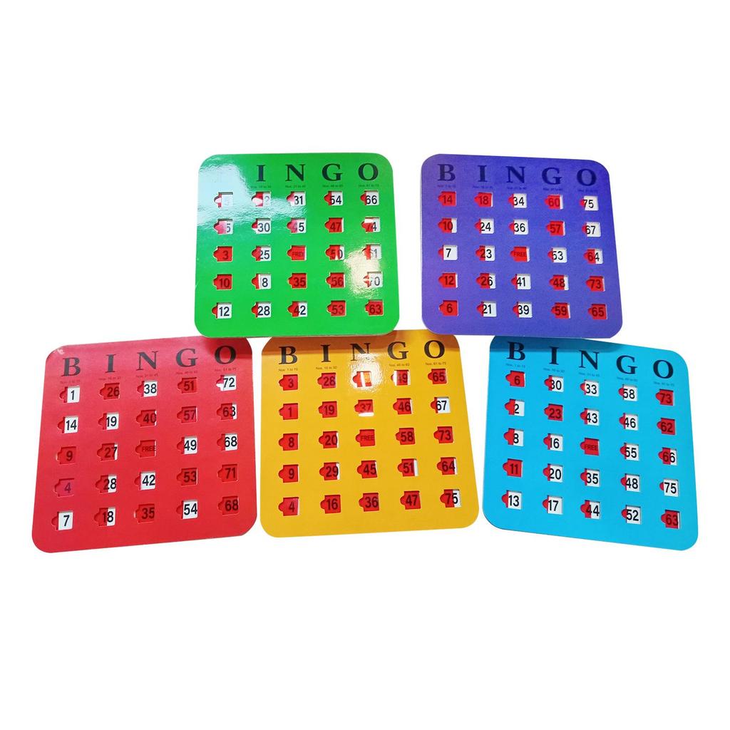 5x Bingo Cards with Sliding Window, Easy to Read Reusable Large Print Game Set for Seniors