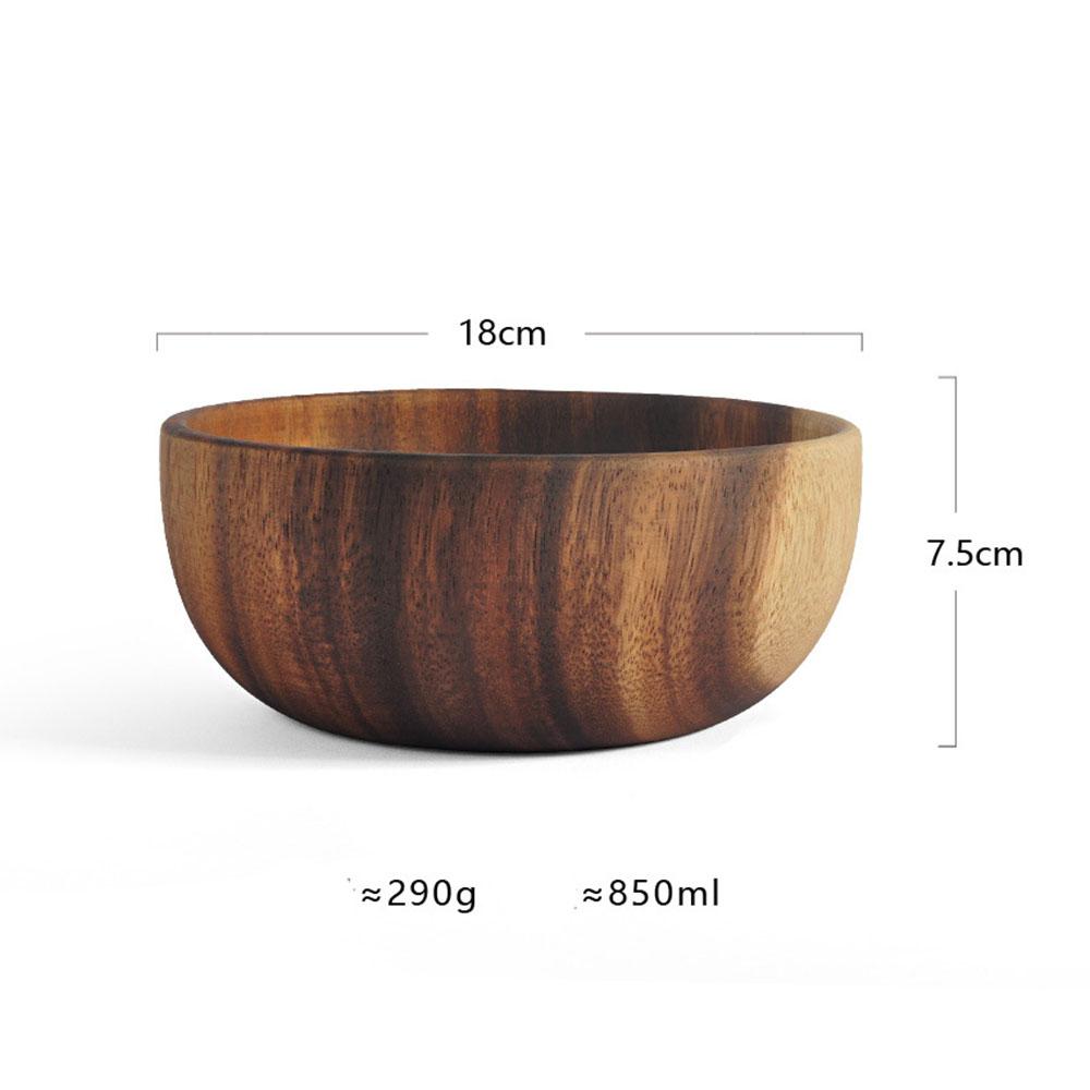 Jaswehome 1Pcs Salad Bowl Natural Acacia Wood Handmade Tableware Salad Grains Dried Fruit Shallow Mouth Bowl
