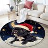 Christmas French Bulldog Round Area Rug,Carpet Rug for Living Room Bedroom Sofa Playroom Decor,Non-slip Floor Mat