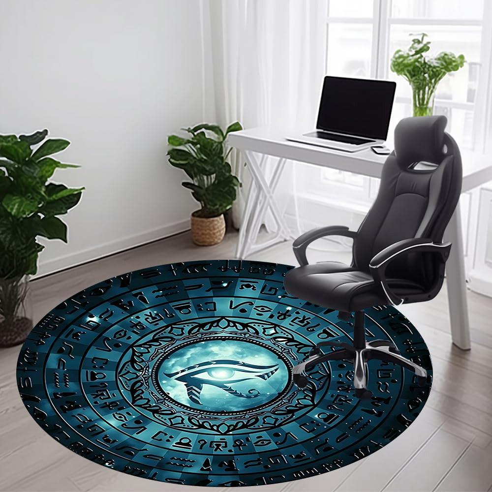 1 Stück Auge des Horus, Hieroglyphen Büro Runder Teppich, Matte Geeignet Für Büro, Unter Bürostühlen Schlafzimmer Wohnzimmer Heimdeko, Zimmerdeko