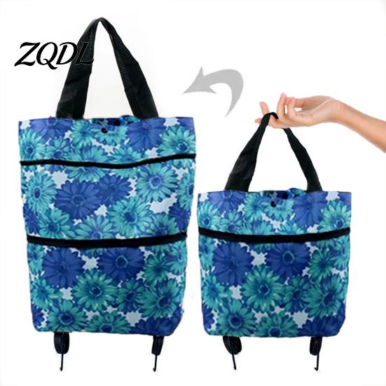 Commuter Shopping Cart for Students Foldable Bag with Wheels, Heavy-Duty Waterproof Oxford Cloth Grocery Cart, Compact Stroller City Living