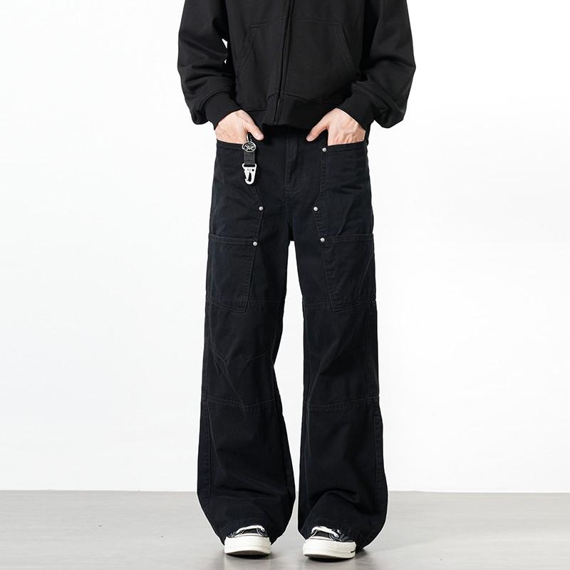 

Унисекс Ретро Пэчворк Микро-клеш Лесорубские Брюки: Свободный, Стройнящий, Прямой крой, Повседневная одежда S чёрный