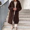 Winter Women Jacket Thick Fleece Turn-down Collar Long Sleeves Button-down Solid Color Mid Length Heat Retention