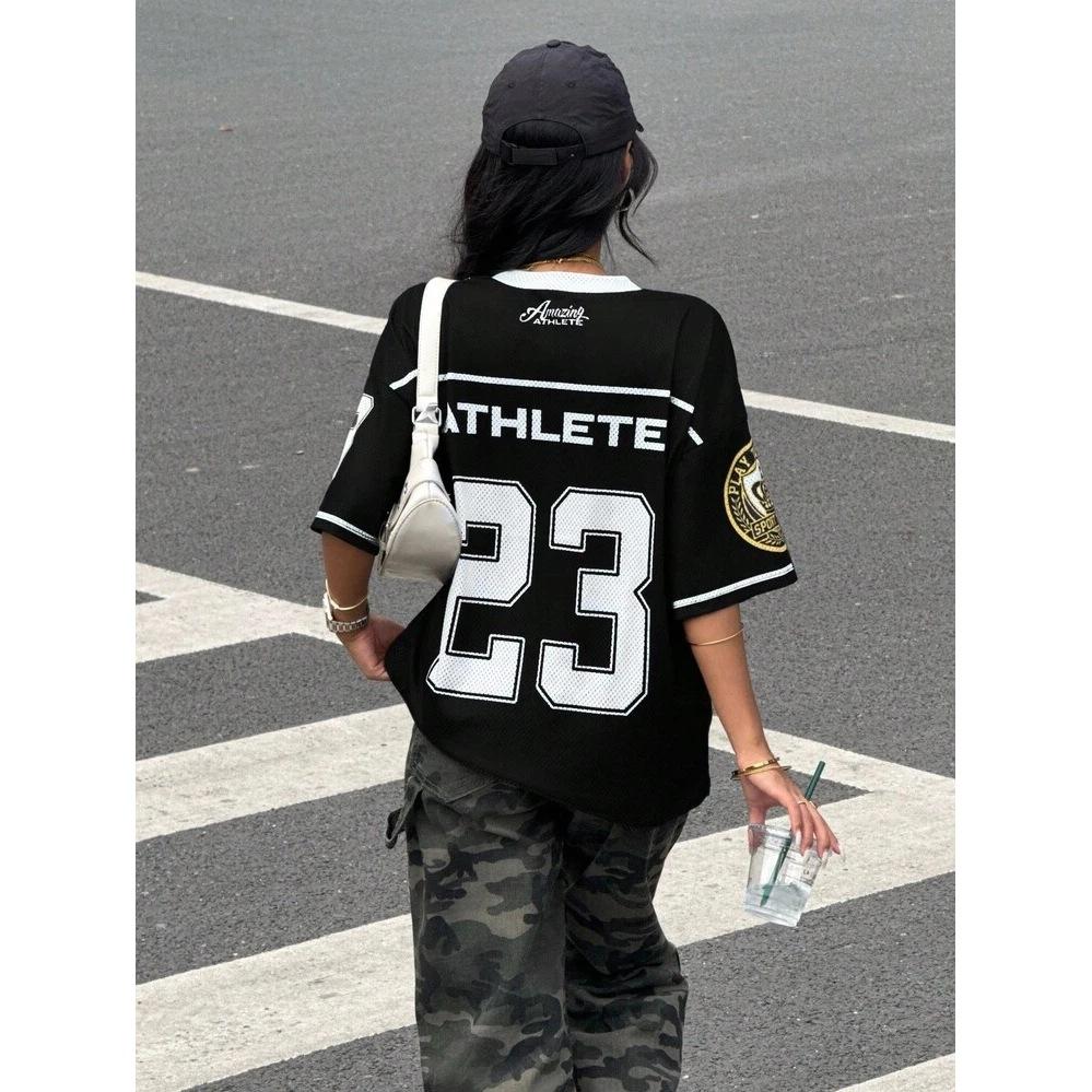 Dámské Vintage Síťované Tričko s Číslem 23 Oversize Volné Streetwear Sportovní Krátký Rukáv