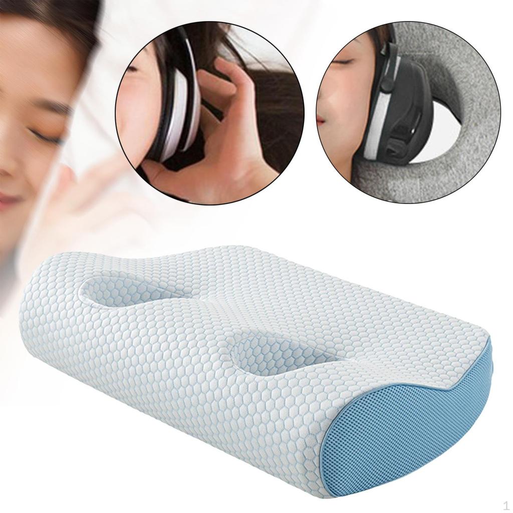Ear Pillow with Holes for Earplugs and Headphones Neck Support Memory Foam
