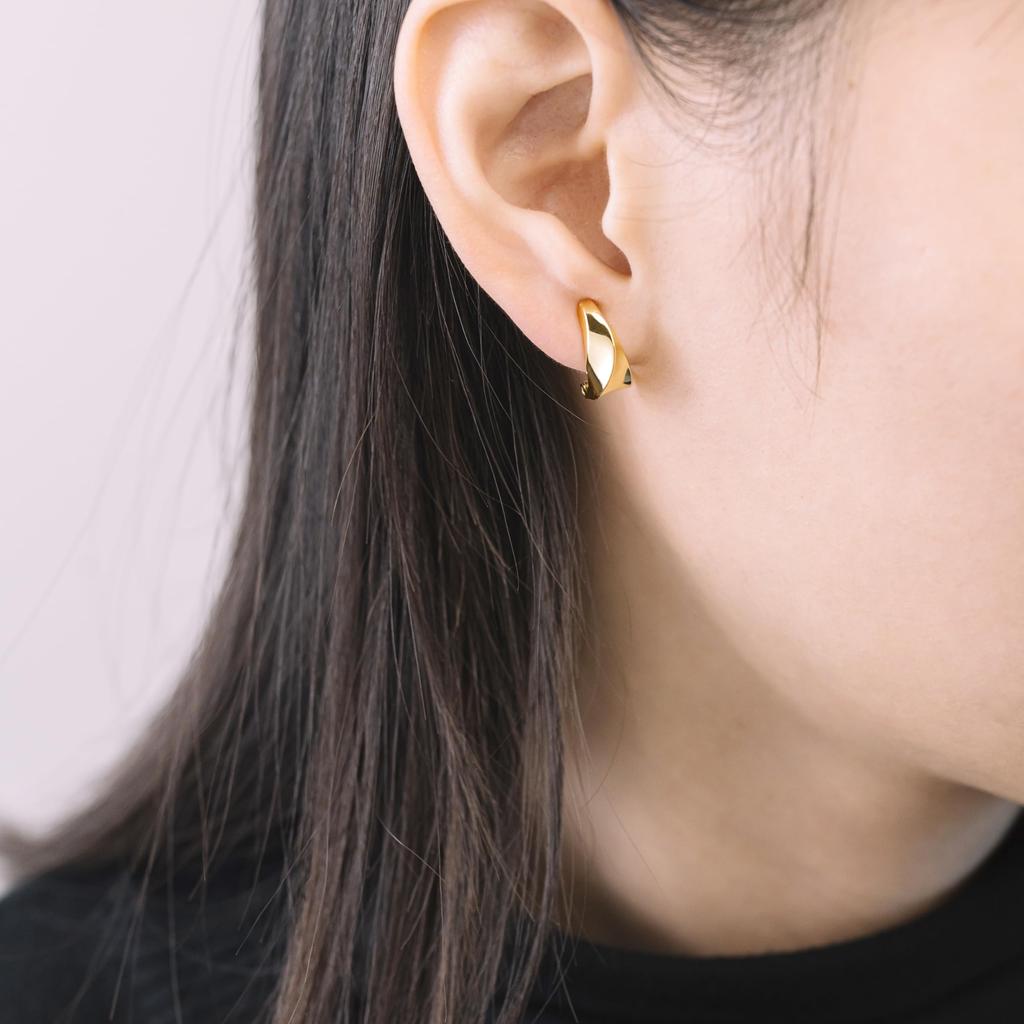 Earrings for 18K Silver No Fall For Everyday For Gift FH.bird Women, Painless, Simple, Gold, "Curved Design", Hypoallergenic, 925, Non-Pierced