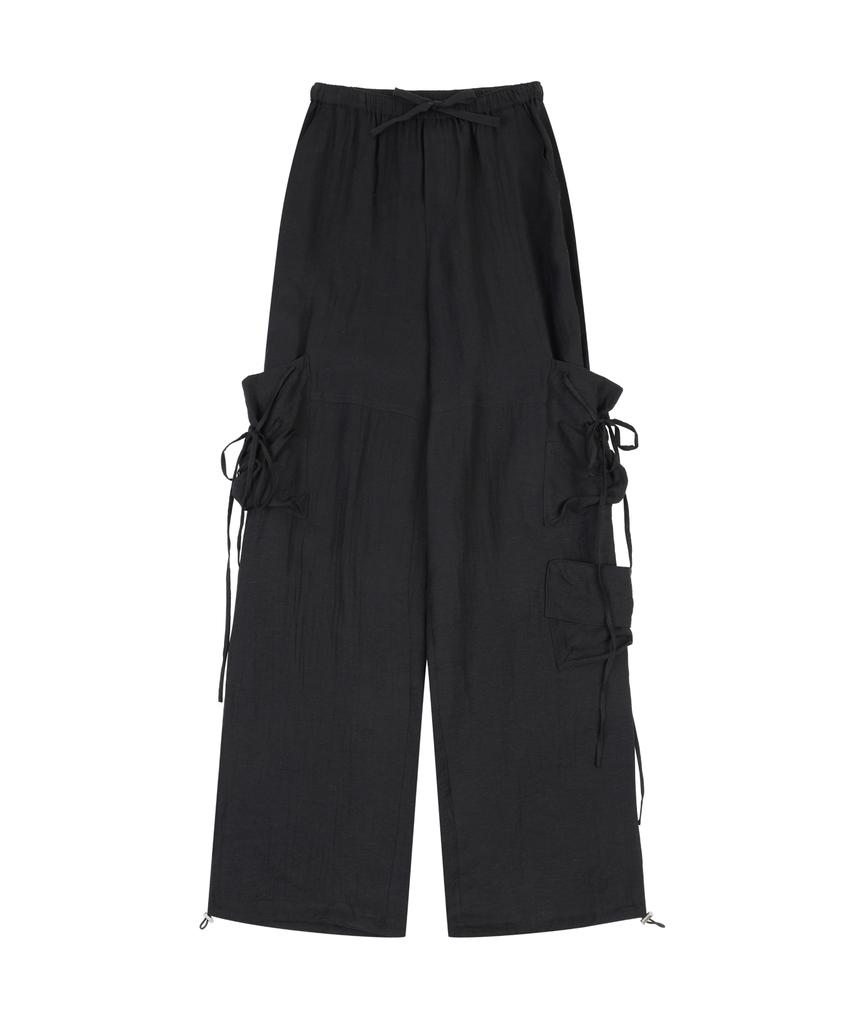 ORDINARY HOLIDAY Linen Cargo Wide Pants [Black]