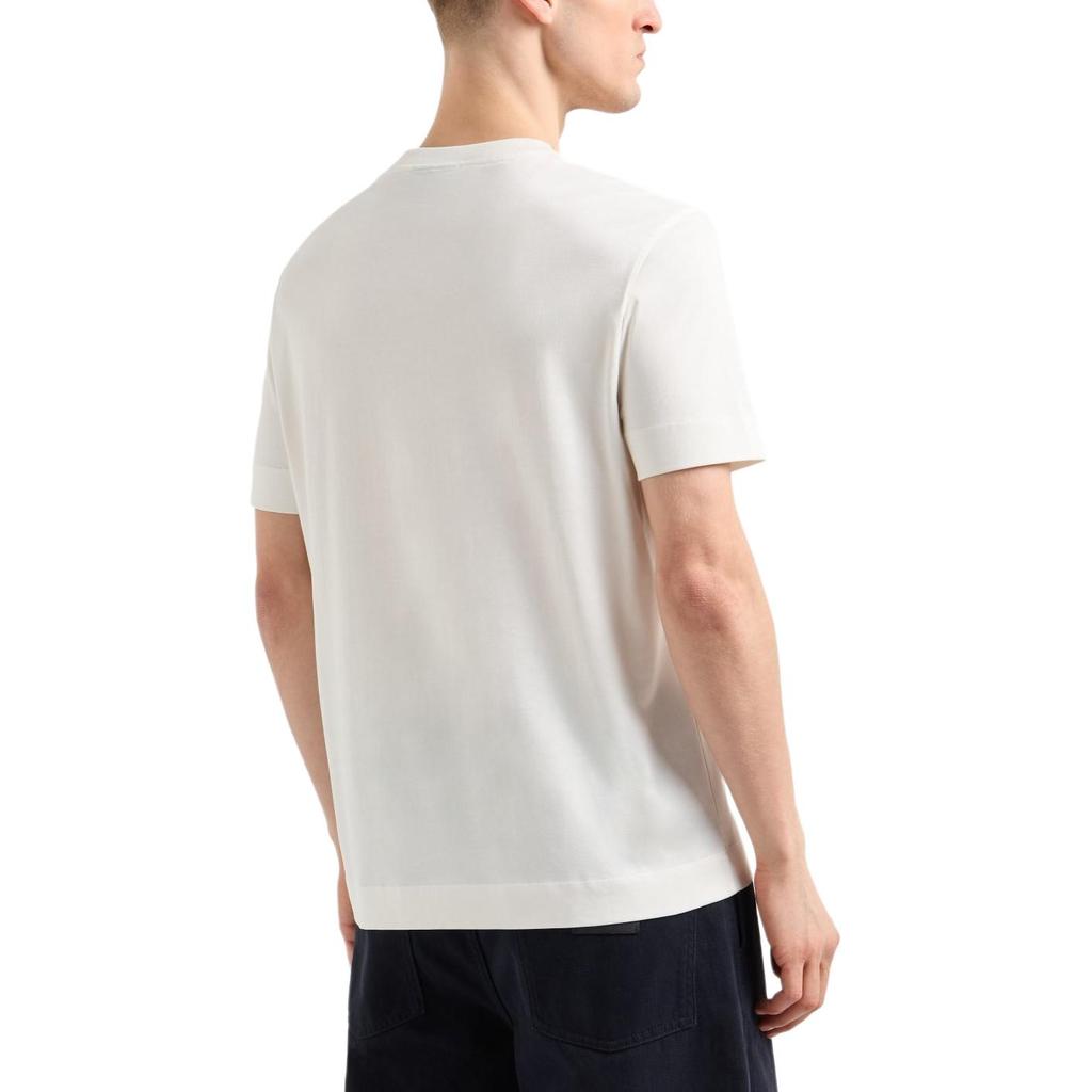 Emporio Armani Logo Patch Cotton Plain Knit Short Sleeve T-Shirt Men Tops White EM001018-AF12926-U0003
