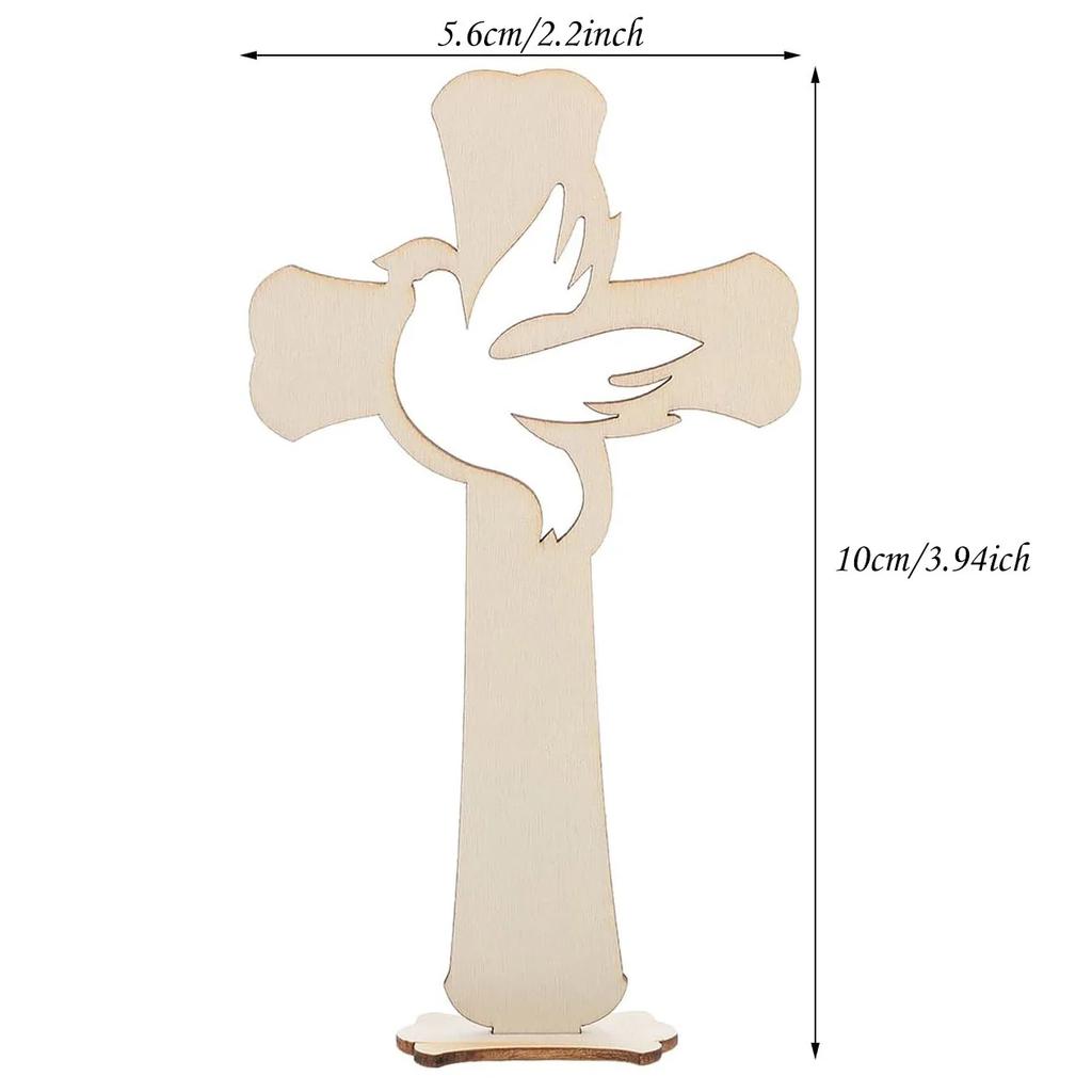 24PCS Wooden Crosses Standing Candlestick Projection Jesus Crucifix Christian Baptism Table Centerpieces First Communion Decor