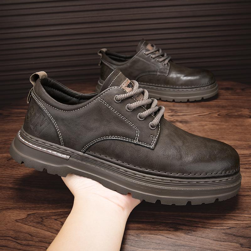 Fashion 2025 Men's British Style Retro Casual Shoes Men Thick Sole Fashion Comfy Work Sneakers Lace-up Comfortable Outdoor Shoes Mens
