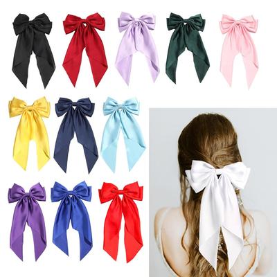 Hairpin Style Bow Double-layered Ribbon Long Tail Tassel Fashionable Lady's Spring Clip Hair Accessory