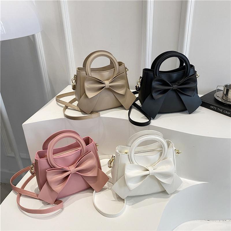 Women Solid Color Bowknot Casual Versatile Medium Crossbody Shoulder Bag