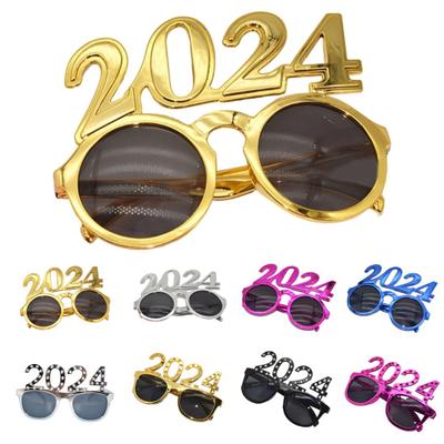 1 Pair Happy New Year 3D Party Glasses Shining Rhinestones Inlaid 2024 Eyeglasses Christmas Number Spoof Party Props