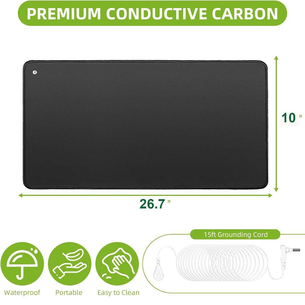 2 Pack Grounding Mat 10x26.7" Grounded Foot Pad with 2 Grounding Cords Sleep Comfort Balance Universal Use