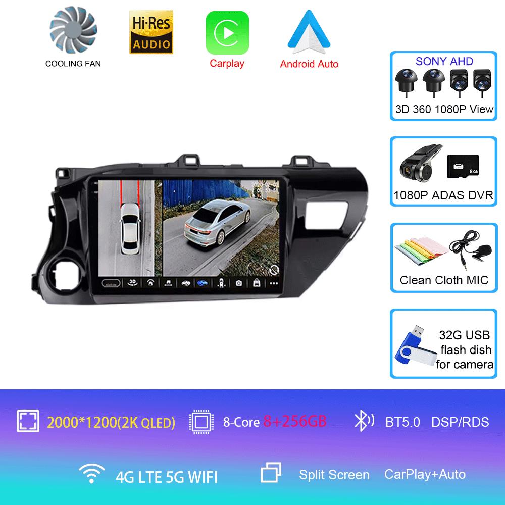 For Toyota Hilux Pick Up AN120 2015-2020 RHD LHD 8Core 2 Din Android 14 Auto Car Radio Multimedia 2din Stereo Carplay GPS Dvd