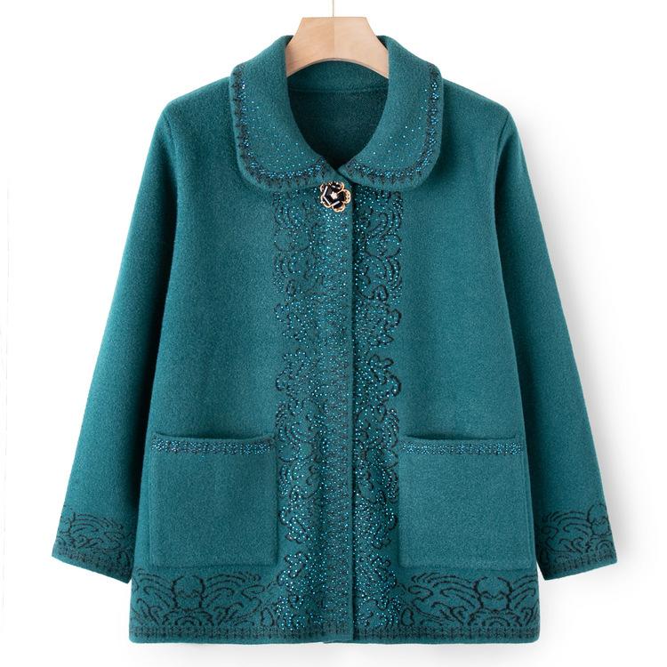 Mom Sweater Spring and Autumn Clothes Lapel Jacket Middle-aged and Elderly Sweater Cardigan Old People Clothes Old Lady Grandma Top