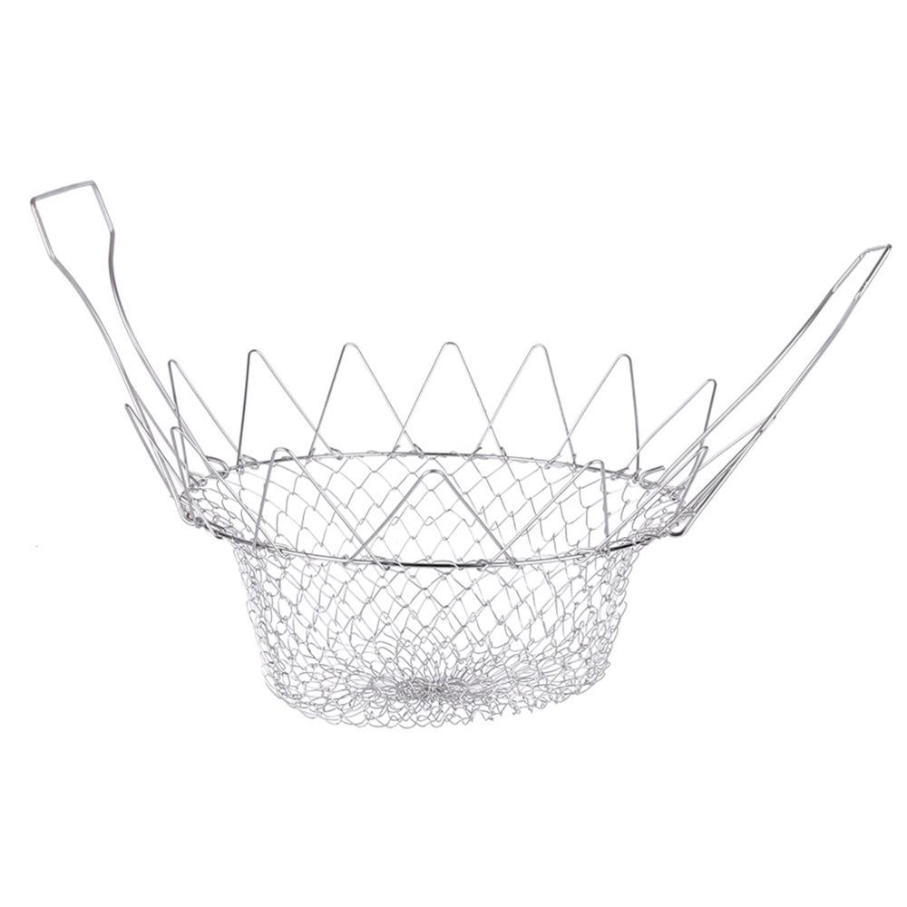 Silver Deep Fry Basket Foldable Design Fry Basket  Frying Foods Washing Fruits Boiling