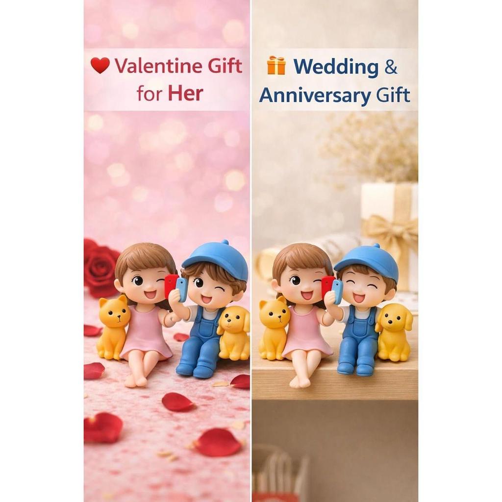 1 Set Couple Miniature Figurine Set Cute Boy Girl Showpiece for Home Decor Bookshelf Decoration