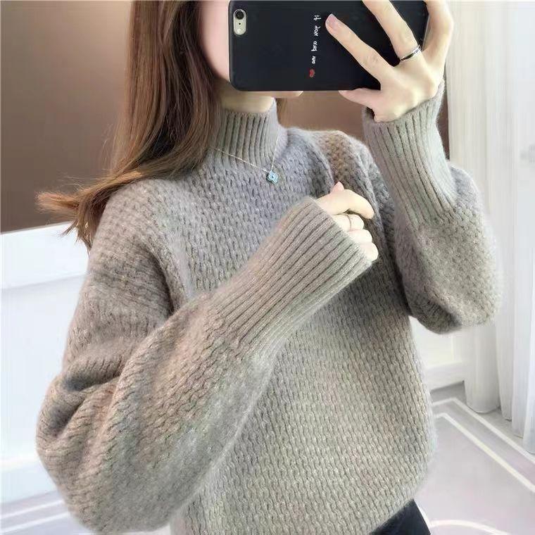 Pulover gros de iarnă pentru femei, cu gât semiînalt