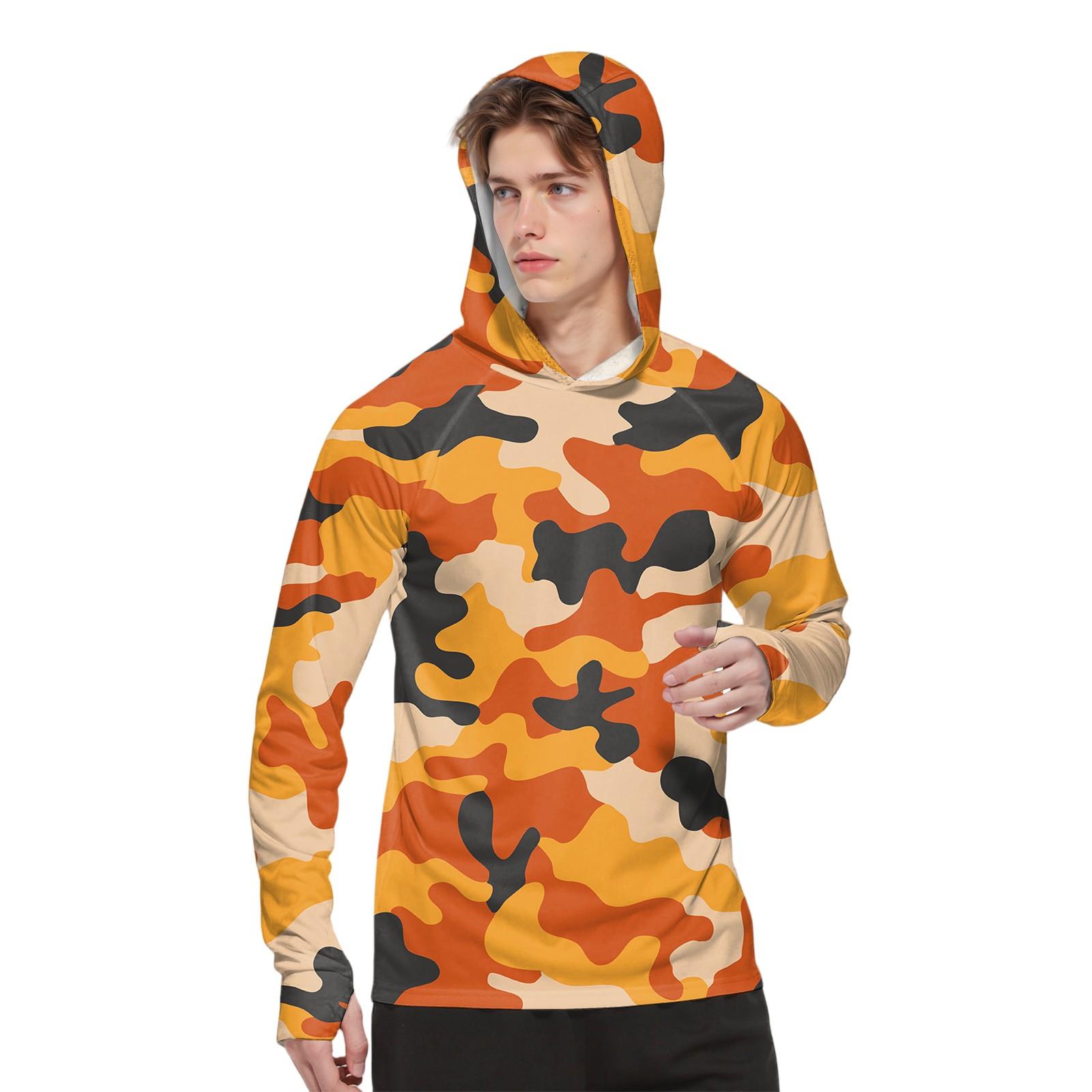 

Мужская модная рубашка с длинным рукавом с принтом и капюшоном SPF/UV XXL оранжевый