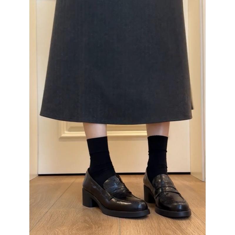 Schafslederversion~ Leder dicker Absatz schwarz retro pendeln Ein-Pedal-Slipper Damen 2025 neue kleine Lederschuhe Einzelne Schuhe