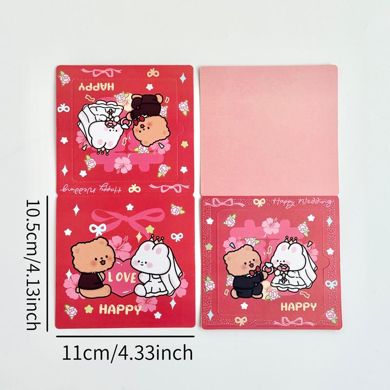 Charming Cartoon Wedding Scratch Card: Adorable Handmade Bear Groom Game Message Card
