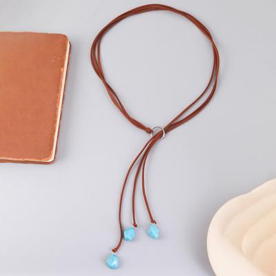 Turquoise Adjustable Suede Rope Women Necklace Bohemian Style Pendant Necklace Hook Earrings Jewelry Accessories