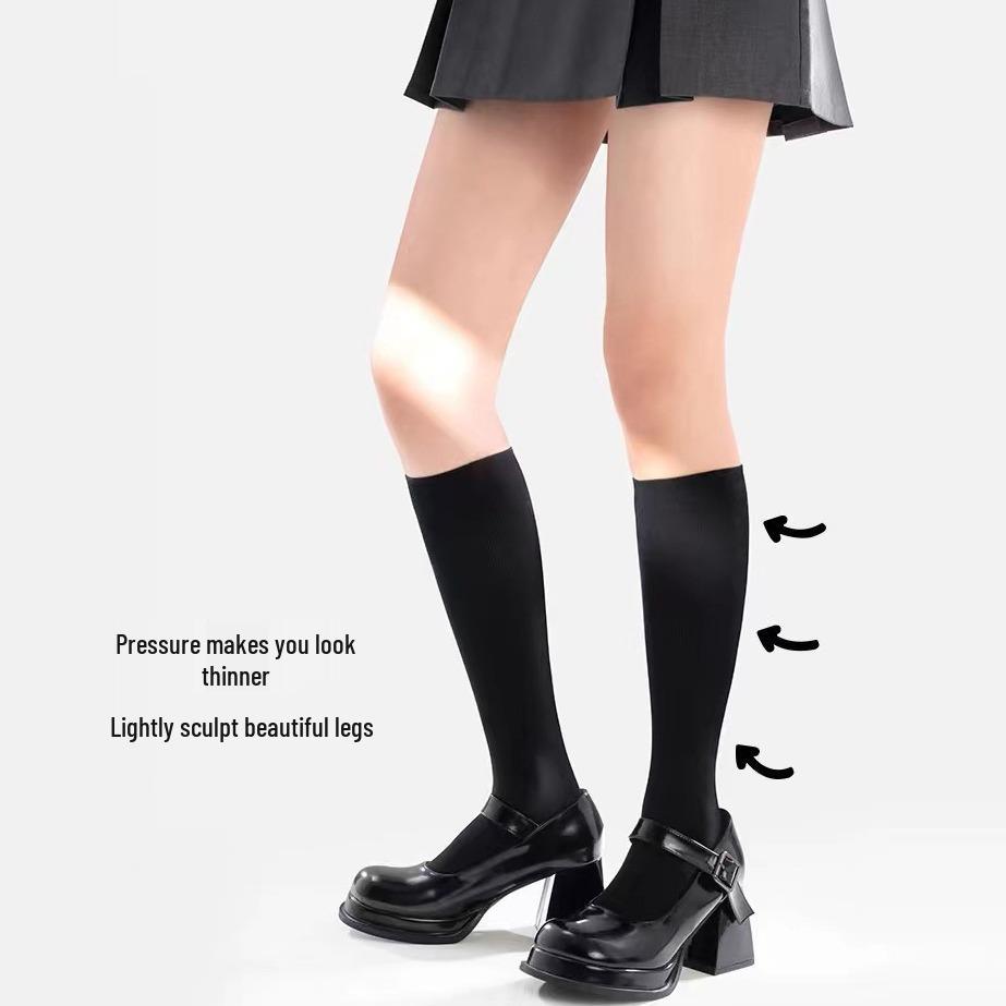 Women's Low-Pressure Over-the-Knee Compression Socks – Slimming, High-Top, Half-Length, Black, for Spring/Autumn