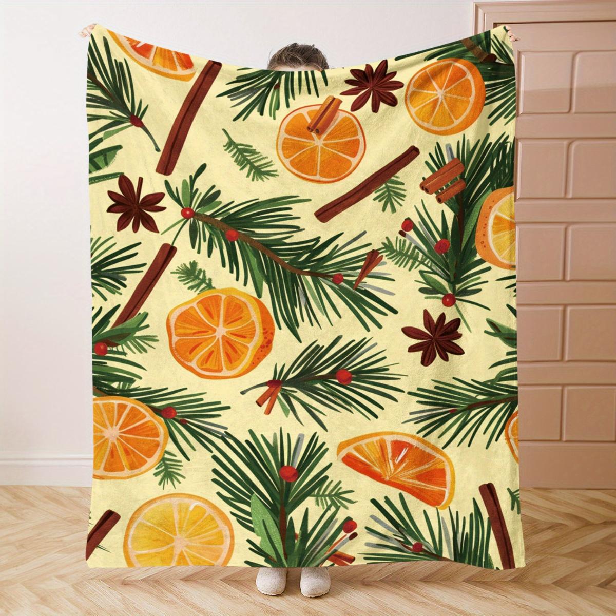 Festive Orange and Cinnamon Design Flannel Blanket - Bed, Sofa, Office, Travel, Gift, Decoration, Chair, Cozy and Warm,Christmas 130x150cm