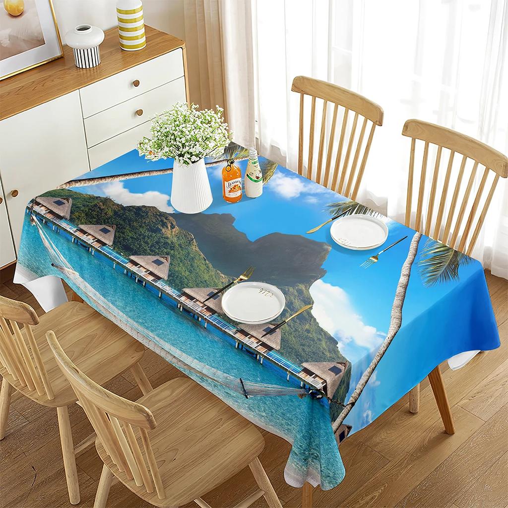 Hawaii Tablecloth, Waterproof and Wipeable Table Cloth for Restaurant Kitchen Dinner,Beach Modern Washable Polyester Table Cover