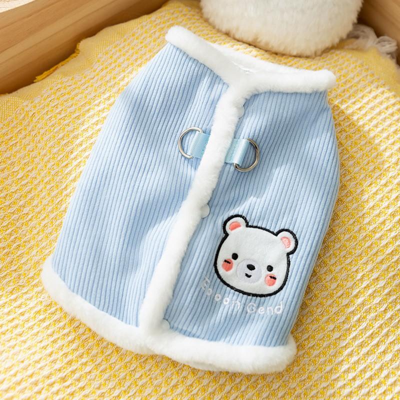 Winter knitted warm double-layer vest autumn and winter thickened vest side open buckle two feet dog pet clothing cat clothes