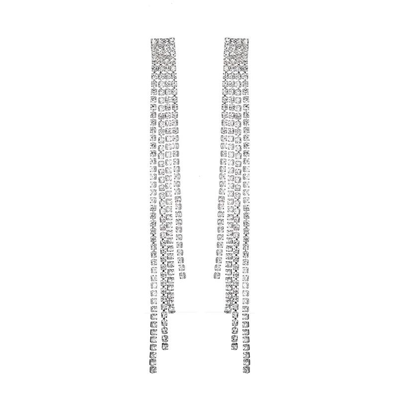 Luxury Crystal Rhinestone Long Drop Dangle Tassel Earrings For Women Wedding Party Gift 2022 Fahsion Jewelry Gold Silver Color