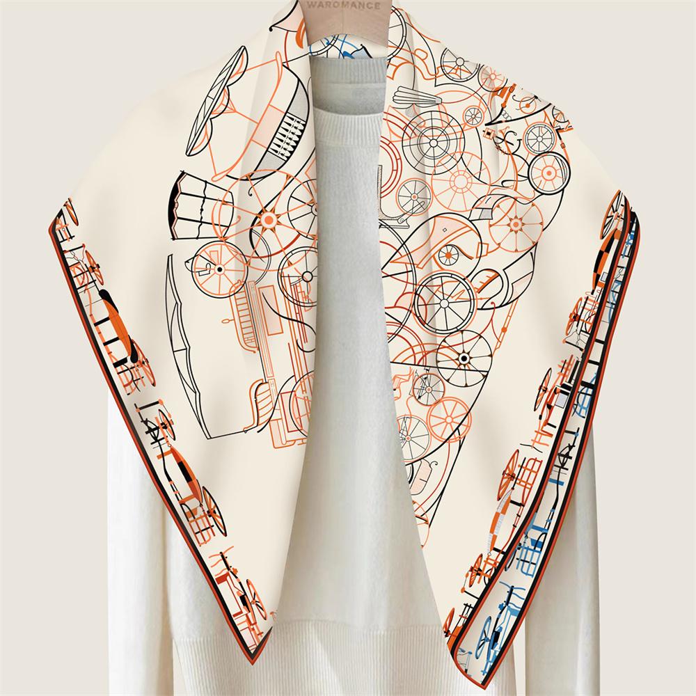 Brand Silk Scarves Horse Head Printed Twill Silk Scarf Women Shawls Luxury Design Hijab Fashion Square Curled Scarf Neckerchief