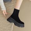 Thick-Soled Martin Boots Women'S Soft Leather Frosted Round-Toed Muffin Short Boots Winter High-Heeled Chimney Fashion Boots