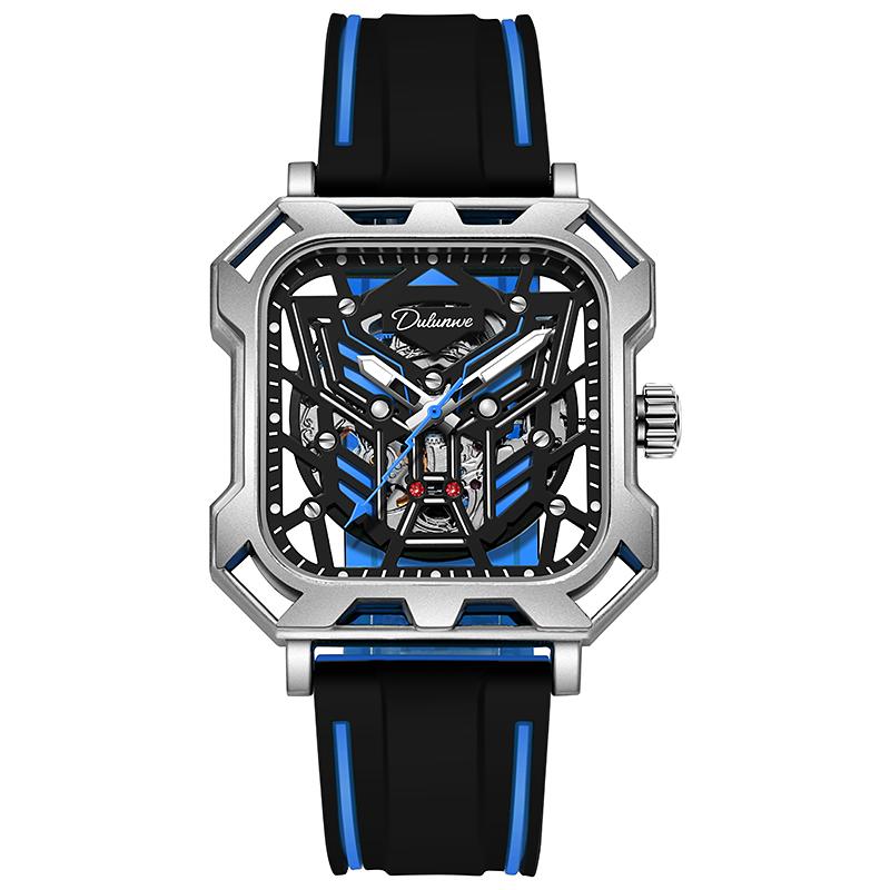 Fashion Automatic Mechanical Watch For Men Luxury Waterproof Men Watch Square Transparent Hollow Design Sports Wristwatches