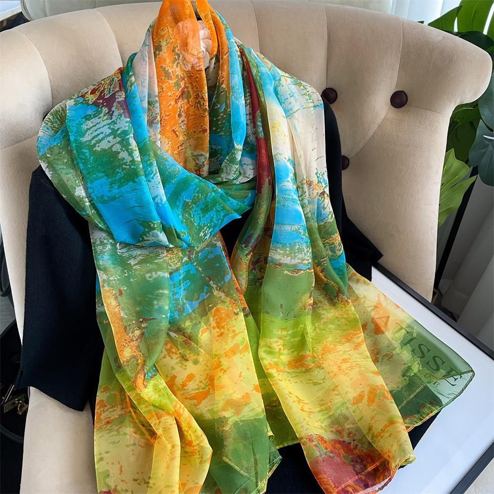 Silk Scarf Soft Gauze Multifunctional Women's Long Super Large Sun Protection Thin Shawl Scarf Dual-purpose Spring and Summer Beach Towel
