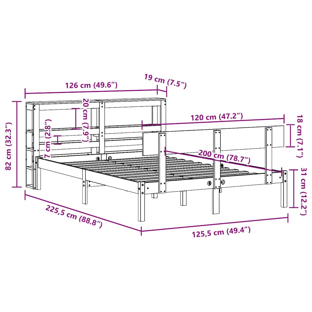 Solid Wood Bed without Mattress White 120 x 200 cm Pine Wood