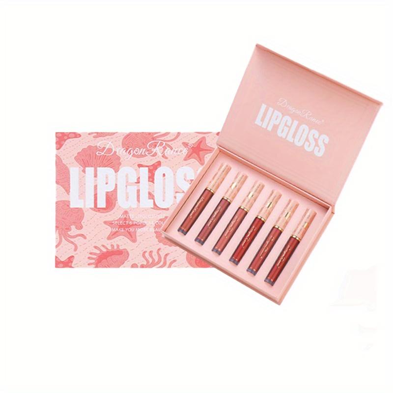 6 Stück/1 Box Lipgloss-Set, flüssiger Lip Rouge, mattierter Lippenstift, wasserfeste Lippenglasur, einfach zu färben