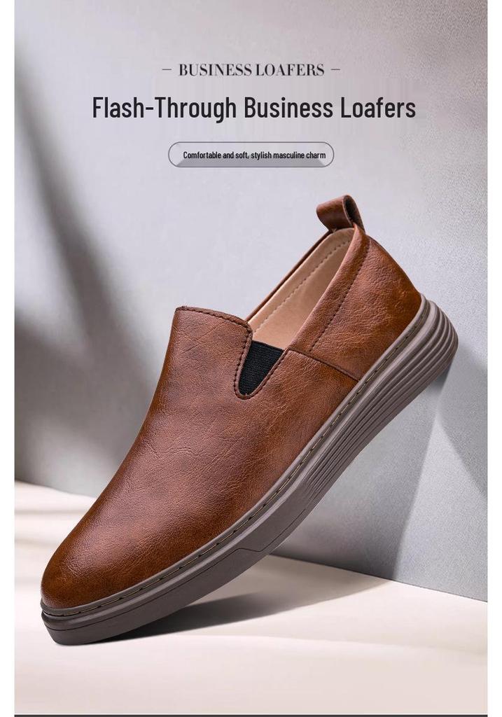 Autumn Men's Burnished Casual Slip-On Shoes - Breathable, Lightweight, Flat Board Shoes for Daily Wear