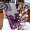 3D Butterfly Phone Holder Bead Bracelet Glitter Plating Case for Samsung Galaxy S24 S23 S22 S21 S20 FE Ultra S10 Plus Cover