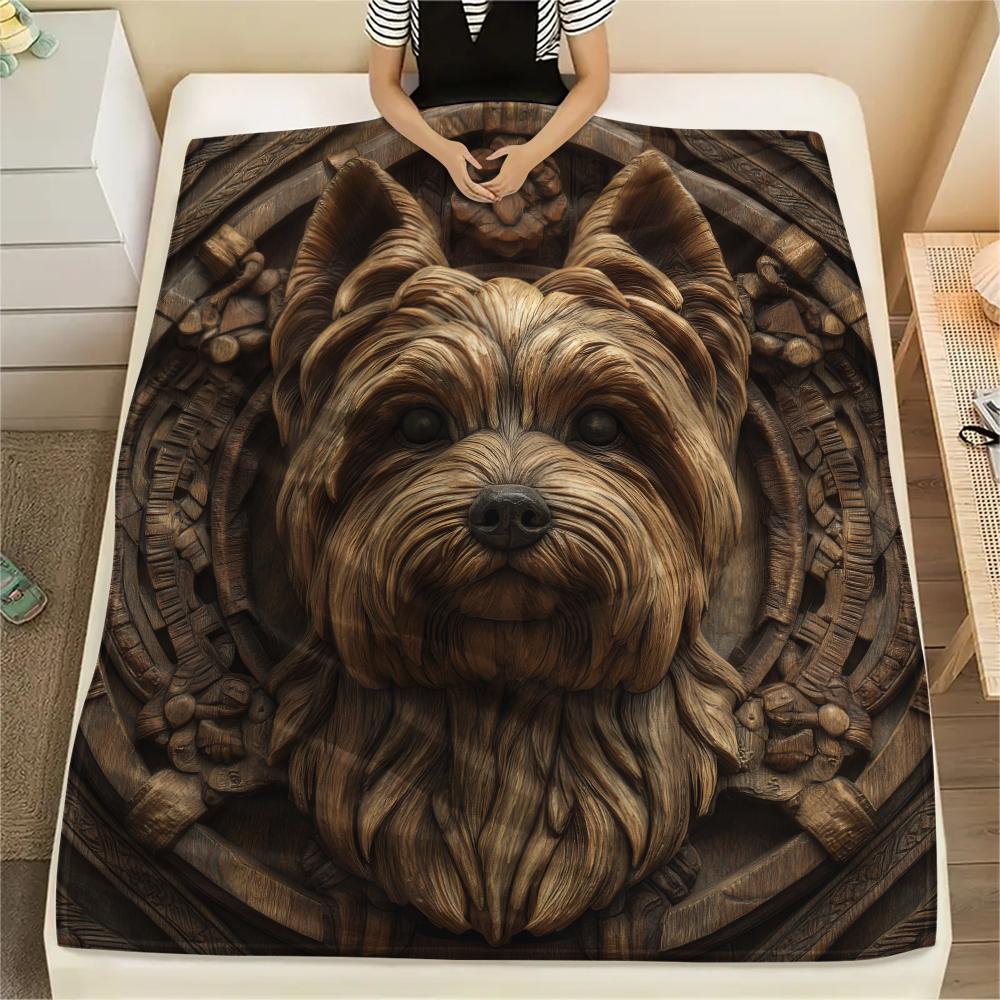 Koc flanelowy ze wzorem Yorkshire Terrier, Wysoka jakość, Komfortowy na wszystkie pory roku, Wystrój domu, Ciepło i komfort, Idealny na prezenty.