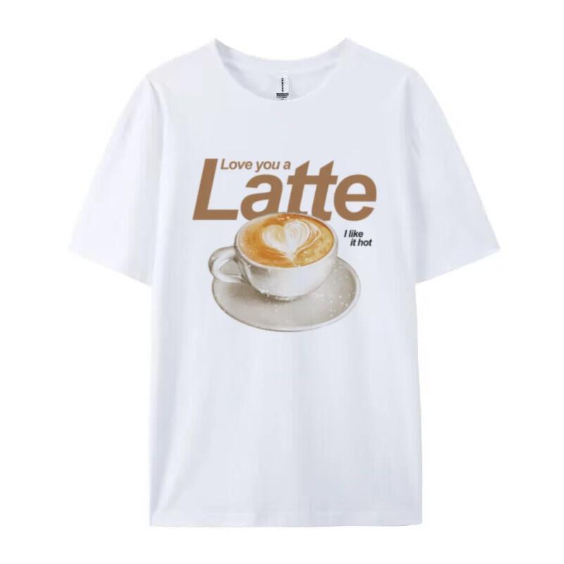 Retro Aesthetic Latte Coffee TShirts for Women Cute Funny Coffee Lover T Shirt Caffeine Shirt FeUnisex Short Sleeve Fashion Tops S