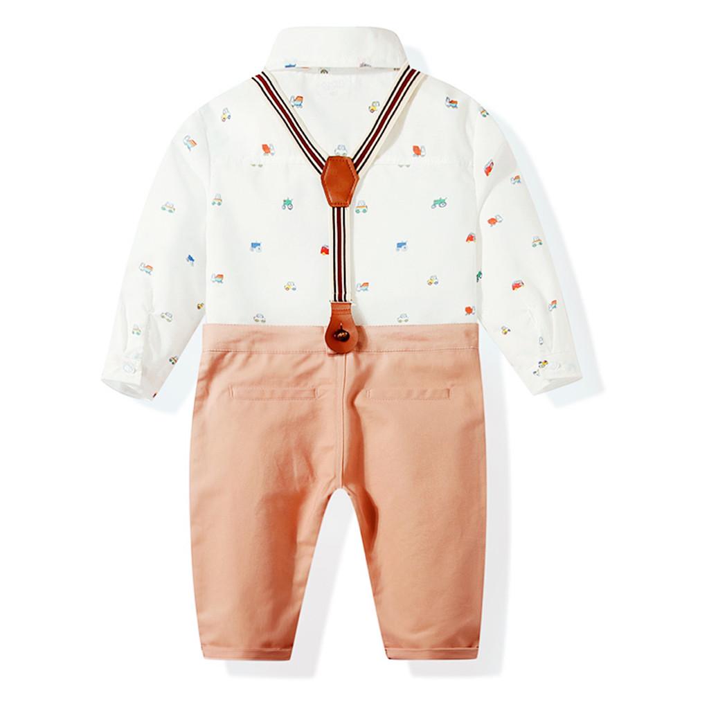 Toddler Baby Boys Cartoon Car Bow Tie T-Shirt Tops+Suspender Pants Outfits