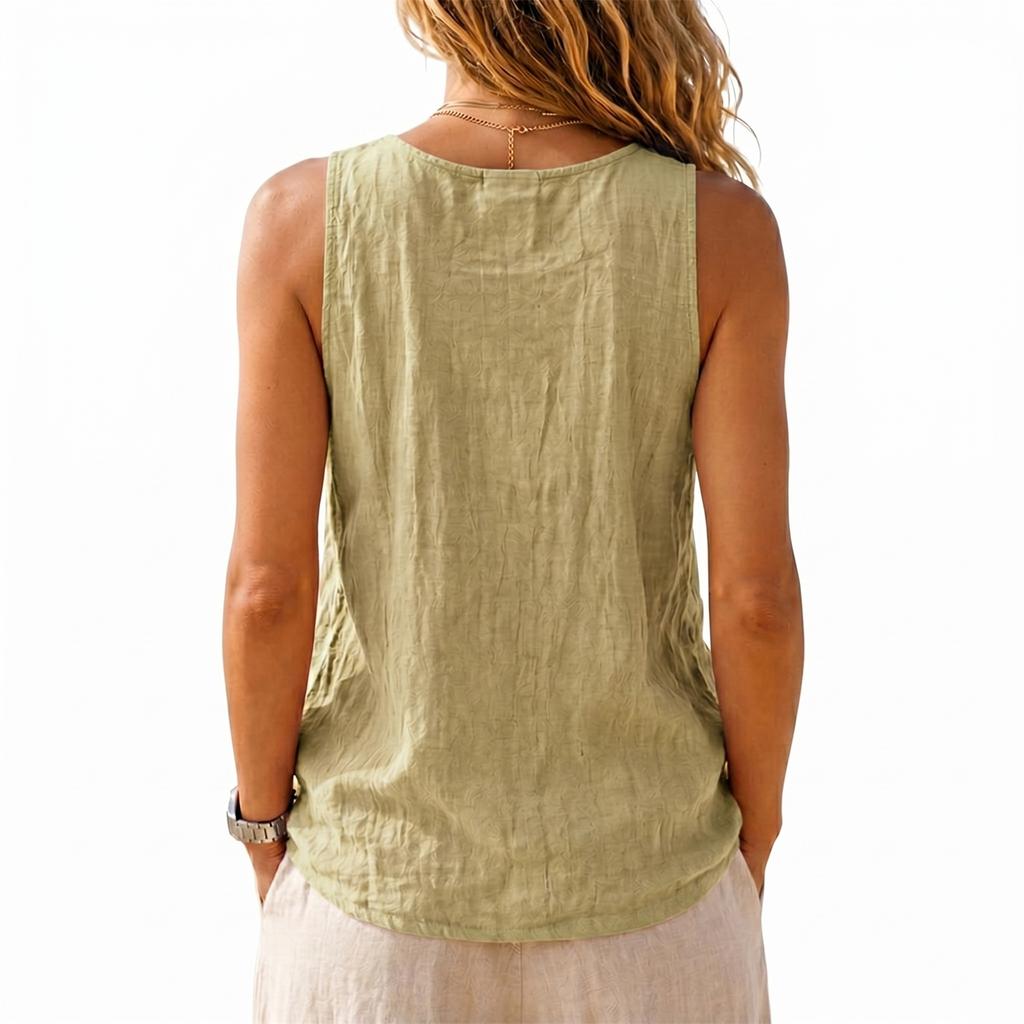 Summer Women Sleeveless Tank Top Casual Solid Color Vintage Linen Cotton Loose Fit Simple Commuting Vest