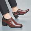 High Quality Leather Formal Dress Men's Loafers Pointed Toe Metal Tipped Handmade 5.8cm High Heels Man Wedding Party Shoes