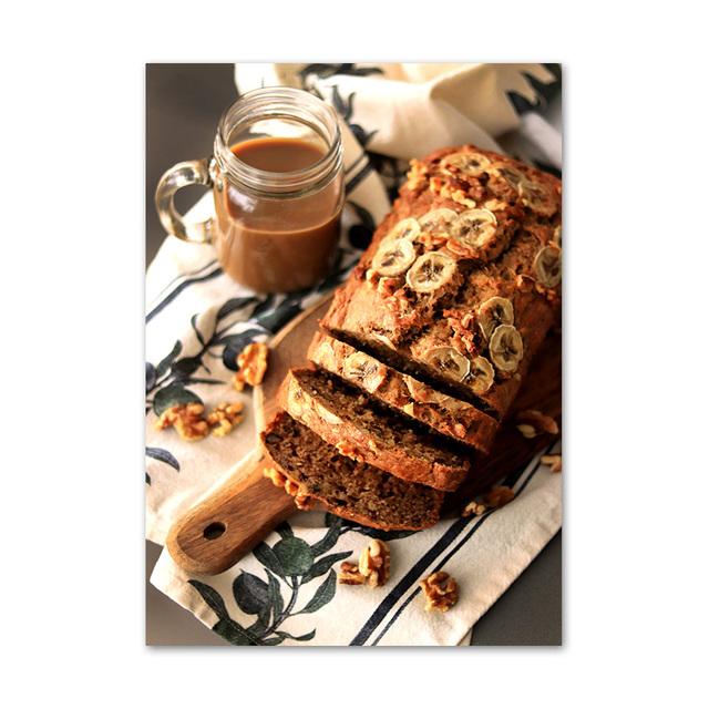 Snídaně Čokoládový prsten Dort Káva Chléb Severské Plakáty Reprodukce Nástěnné Umění Obrazy Obrazy Obrazy Dezert Obchod Domácí dekorace