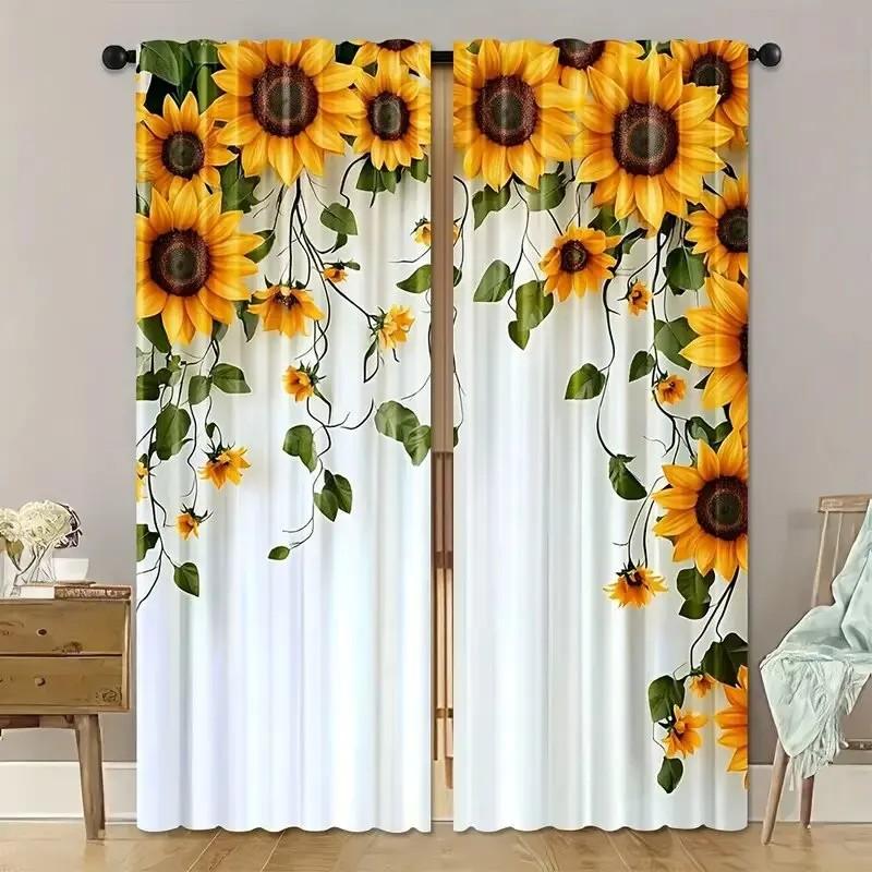Set Of 2 Vibrant Sunflower Curtains Polyester Drapes Window Treatments Home Decor Holiday Summer Wi Curtain Blackout With Rod Pocket
