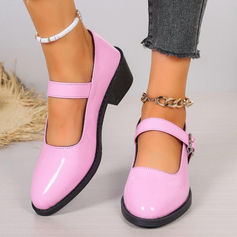 Spring large size women's shoes new square heel middle heel shallow mouth single shoes women's patent leather Mary Jane work shoes