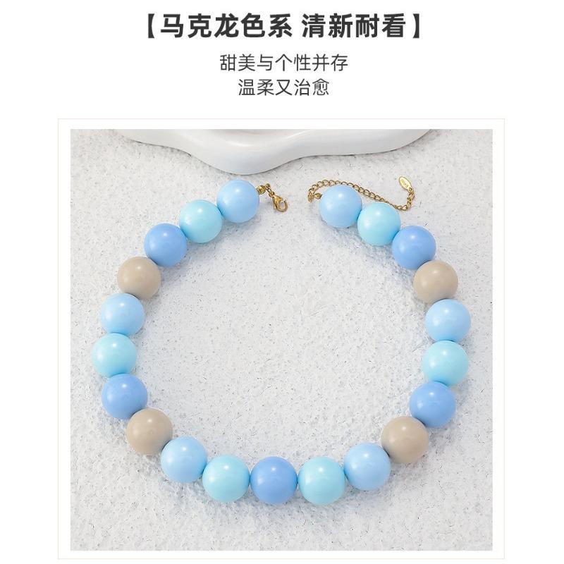 Candy Color Beaded Acrylic Round Bead Choker Necklace For Women Cute Handmade Jewelry