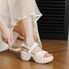 Thick-soled One-word Sandals Female Open-toe Soft-soled 2025 Summer New Fairy Style Versatile High-heeled Roman Muffin Shoes